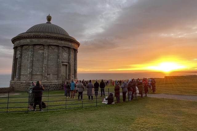 Worshippers gather for the Inter-church Dawn Service on Easter Sunday at Mussenden Temple, Downhill. Picture: Michael Cooper