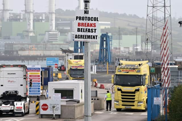 Freight is being checked at Larne harbour which is one of the main entry points between Northern Ireland and the rest of the United Kingdom. Photo: Charles McQuillan/Getty Images