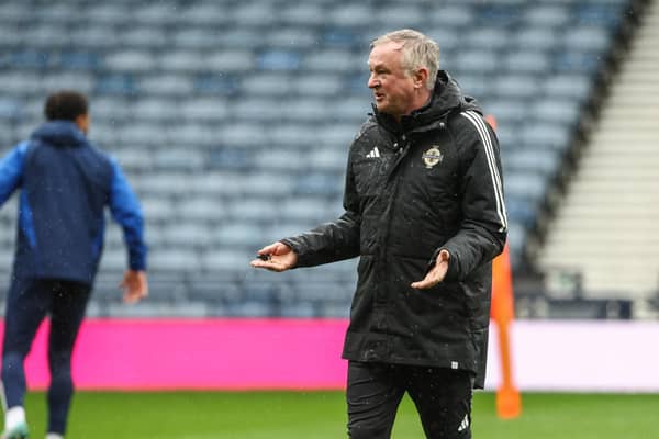 Northern Ireland manager Micheal O’Neill during Monday’s training session at Hampden Park