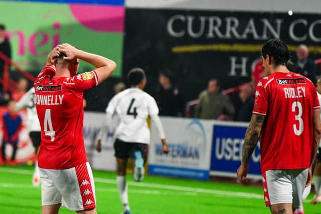 Larne were beaten in their Conference League play-off by Lincoln Red Imps. (Photo by Andrew McCarroll/Pacemaker Press)