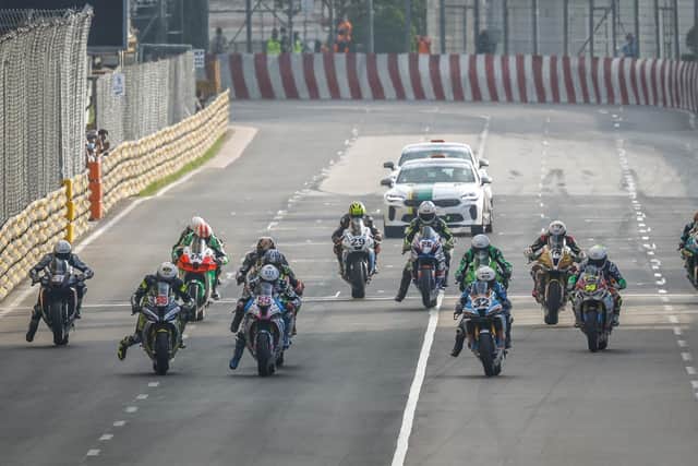 The start of the 54th Macau Motorcycle Grand Prix on Sunday, which was postponed from Saturday.