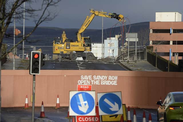 The Boyne Bridge is one of the main routes to and from Sandy Row. Traders have complained their business has been decimated since it was shut. Photo: Arthur Allison/Pacemaker Press