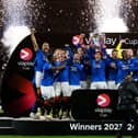 Rangers' players celebrate winning the Viaplay Cup final at Hampden Park, Glasgow. PIC: Steve Welsh/PA Wire