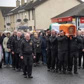 The funeral of Pearse McAuley in Strabane last Thursday. McAuley was sentenced to 14 years in jail for the manslaughter of Detective Garda Jerry McCabe, who was shot dead by an IRA gang during a post office raid in Co Limerick in June 1996