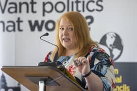 Alliance party leader Naomi Long speaks during the party's local government manifesto 2023 launch at CIYMS, Belfast. Picture date: Thursday May 4, 2023. PA Photo. See PA story ULSTER Councils. Photo credit should read: Liam McBurney/PA Wire