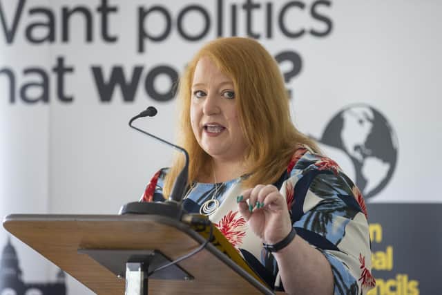 Alliance party leader Naomi Long speaks during the party's local government manifesto 2023 launch at CIYMS, Belfast. Picture date: Thursday May 4, 2023. PA Photo. See PA story ULSTER Councils. Photo credit should read: Liam McBurney/PA Wire