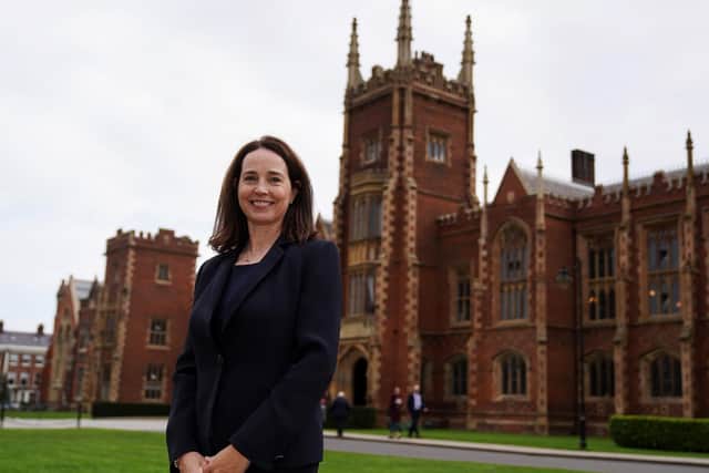 Sarah Friar, CEO of Nextdoor, at Queen's University Belfast. Ms Friar has predicted that Northern Ireland has the potential to become a Singapore-style international investment hub. Ms Friar said the dual market access afforded by post-Brexit trading arrangements makes the region an "incredibly appealing" location for multinational companies to set up joint UK/European bases