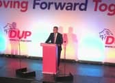 Jeffrey Donaldson addressing DUP conference in October 2022, where he said EU law was the underlying problem with the Irish Sea border.