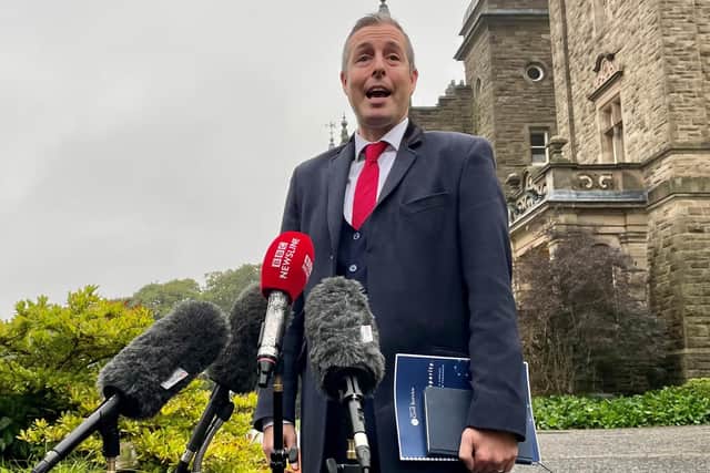Democratic Unionist Party (DUP) Assembly member Paul Givan speaking outside Stormont Castle after holding a meeting with the head of the NI Civil Service Jayne Brady. Picture date: Thursday October 20, 2022.