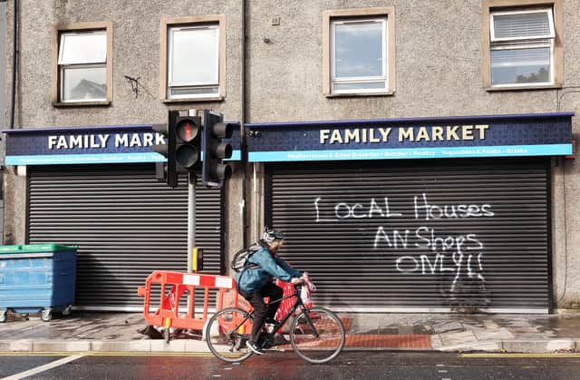 The shop on the Donegal Road in south Belfast which was attacked and set on fire on Sunday evening.  The shop has been attacked four times in the past fortnight with the police treating them all as racially-motivated hate crimes. Picture by Jonathan Porter/PressEye
