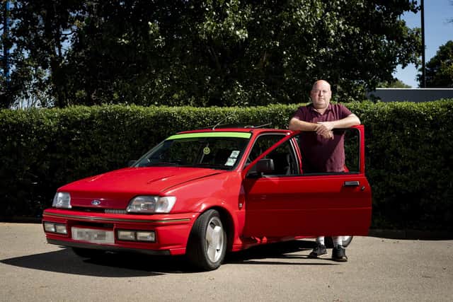 Laurence McGeough, a 52 year-old vehicle technician in Greenford, West London with his 1991 Ford Fiesta RS Turbo 1991, which is non ULEZ compliant.  Mr McGeough has owned the car for 12 years and is a member of a number of classic car groups.