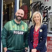 Carla Lockhart MP welcomes Vintage Kit Co. to Church Street which doubles up as a cafe. She is pictured with owner Aaron McIldoon