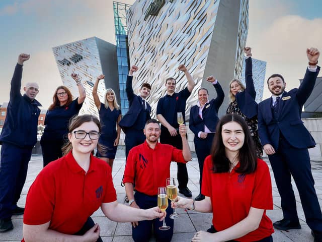 Staff at Titanic Belfast are pictured celebrating as the world-leading visitor attraction announces its busiest summer since it opened in 2012. In addition to achieving its best visitor numbers across July and August, the world-leading attraction also welcomed its 7.5 millionth visitor and recorded its busiest ever July