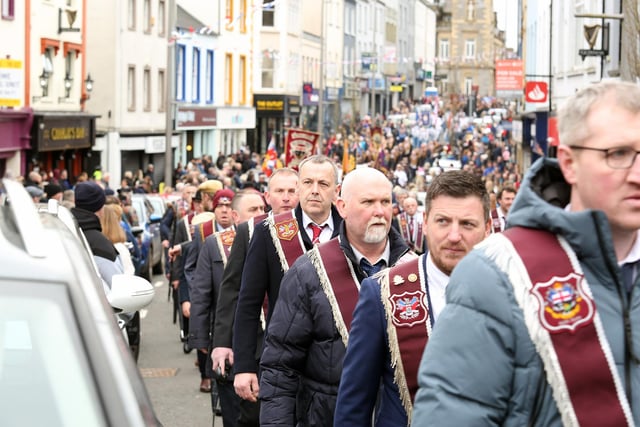 The Apprentice Boys parade makes its way through the crowded streets of Enniskillen