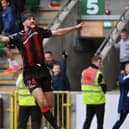 Crusaders defender Josh Robinson scored a memorable goal in their 2-1 Irish Cup victory over Ballymena United in 2022. PIC: Stephen Hamilton / Inpho
