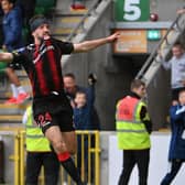 Crusaders defender Josh Robinson scored a memorable goal in their 2-1 Irish Cup victory over Ballymena United in 2022. PIC: Stephen Hamilton / Inpho