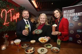 Chris McCracken, Linen Quarter; Kathleen McBride, Belfast One; and Tzvetelina Bogoina, Cathedral Quarter; at the official launch of Belfast Restaurant Week.