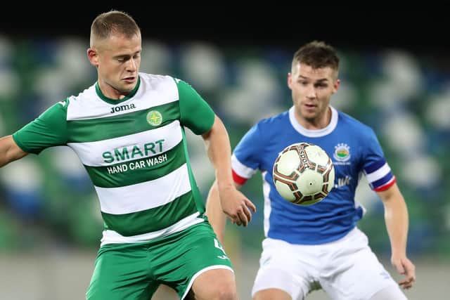Artur Kopyt in action for Donegal Celtic against Linfield in September 2016. (Photo by William Cherry/Presseye)