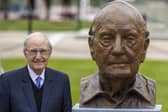 A bust of former US senator George Mitchell has been removed from the grounds of QUB over his links with Jeffrey Epstein. The senator is seen here at its unveiling in April 2023. Mr Mitchell has denied all wrongdoing and has expressed regret for ever having known Epstein