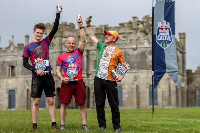 The men's winners of the Red Bull Conquer the Castle in County Fermanagh were Stephen Flanagan (centre), runner-up Anthony Crowe (right) and  Imants Ignatjevs