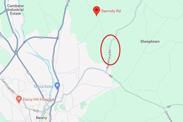 The rough location of the crash near by Damolly Road junction outside Newry