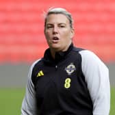 Northern Ireland manager Tanya Oxtoby during Thursday’s training session at the National Stadium in Tirana ahead of the UEFA Women’s Nations League game against Albania.   Picture: William Cherry/Presseye
