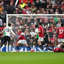 Liverpool open the scoring at Old Trafford on Sunday against Manchester United. (Photo by Martin Rickett/PA Wire).