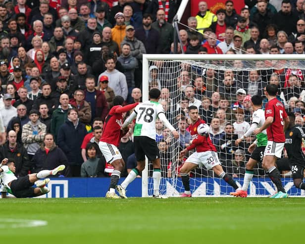 Liverpool open the scoring at Old Trafford on Sunday against Manchester United. (Photo by Martin Rickett/PA Wire).