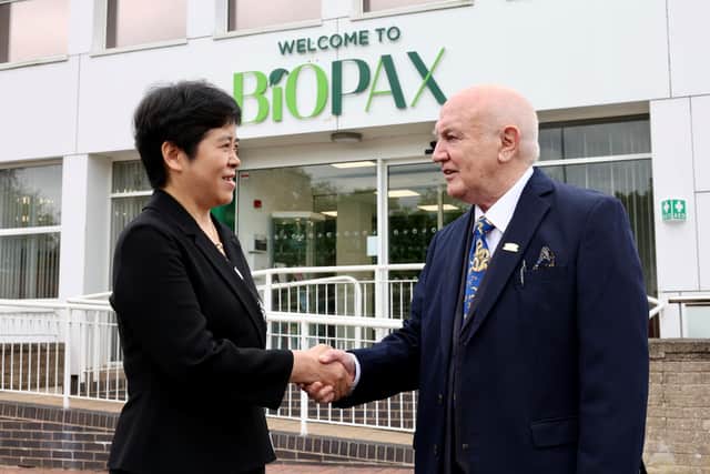 Dr Terry Cross OBE, chairman, Biopax Ltd welcomes Madam Li Li, chairman and CEO, Masterwork Group Co. Ltd