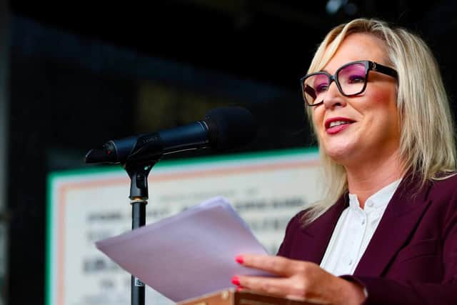 Michelle O'Neill delivering her speech in Ballina