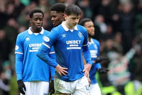 Mikey Moore and Rangers players following the Scottish Premiership draw at Ibrox against Celtic. (Photo by Steve Welsh/PA Wire)