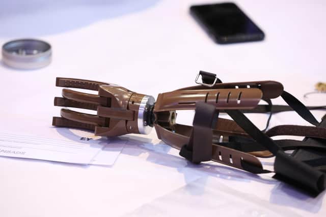 One of the 70,000 prosthetic hands distributed across the globe to those in need by David Meade's company, Lightbulb Teams