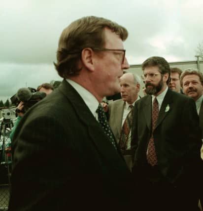 Reg Empey says that the Ulster Unionist Party and its then leader David Trimble were honest about their talks with Gerry Adams in 1998, above, but the DUP lied about its pre 2007 contacts with Sinn Fein