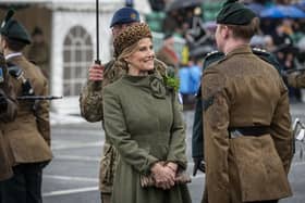 The Duchess of Edinburgh reviews the parade at Thiepval Barracks in Lisburn