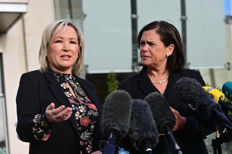 Pacemaker Press 12/01/23
Sinn Fein’s Mary Lou McDonald and Michelle O’Neill speak to the media at Stormont Hotel in Belfast on Thursday after talks with Taoiseach Leo Varadkar.
 Pic Colm Lenaghan/ Pacemaker
