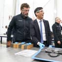 Prime Minister Rishi Sunak during his visit to a maritime technology centre at a dockyard in Northern Ireland, while on the General Election campaign trail