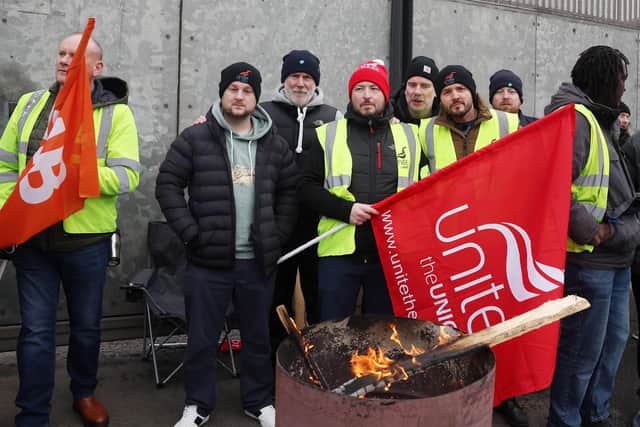 Translink workers on the picket line during their previous 24-hour strike on Friday December 1  Pic: Jonathan Porter/PressEye