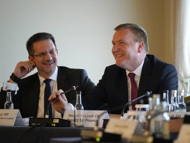 Northern Ireland Office minister Steve Baker (left) and Minister for Finance Michael McGrath attending the British-Irish Parliamentary Assembly at the K Club, Kildare