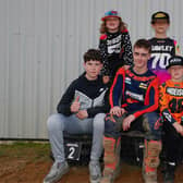 2023 Ulster Youth Champions back row (L-R) Freddie Dubois (Beginner Autos) and Ethan Gawley (Junior 65)
Front row (L-R) Bobby Burns (B/W85), Robbie McCullough (Pit Bikes), Andrew Anderson (Cadet 65) and Jack Quinn (Automatics)