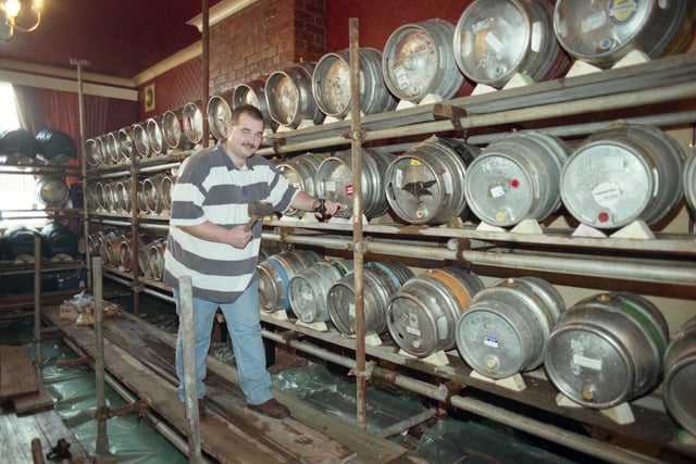 Putting the finishing touches to the biggest pub beer festival in Britain was Tap 'n' Spile, in Nelson Street, Hendon,  manager Dave Irving in 1994.