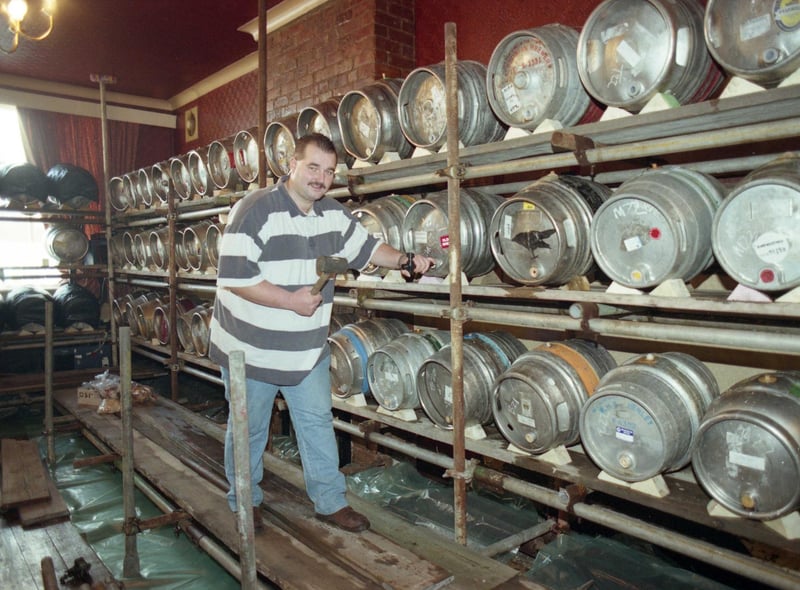 Putting the finishing touches to the biggest pub beer festival in Britain was Tap 'n' Spile, in Nelson Street, Hendon,  manager Dave Irving in 1994.
