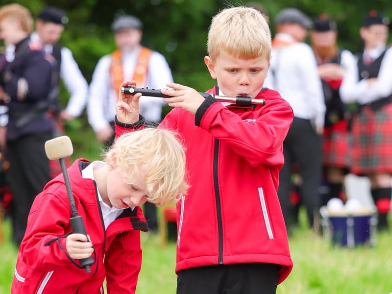 William Forde(4 & left) and James Burleigh(6) Florencecourt Flute Band, Co. Fermanagh, warm up before the parade starts