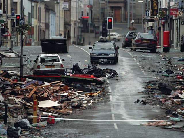 A dissident republican bomb exploded in Omagh on August 15 1998, killing 29 people, including a woman pregnant with twins. Hundreds more were injured