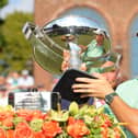 Northern Ireland's Rory McIlroy celebrates with the FedEx Cup after winning during the final round of the TOUR Championship at East Lake Golf Club