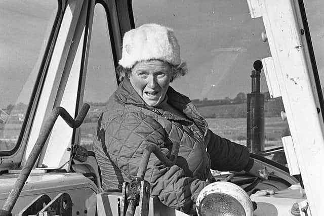 Mrs Elizabeth Thompson pictured in November 1980 at the international ploughing match which was held at Moira. Picture: Farming Life archives/Darryl Armitage