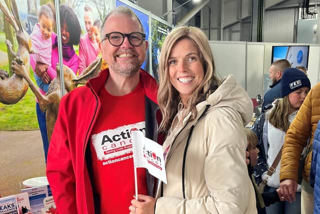 Ashleigh McGrugan, from Doagh, pictured with Action Cancer’s Mark Irwin-Watson