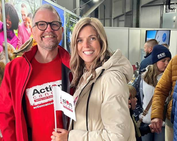 Ashleigh McGrugan, from Doagh, pictured with Action Cancer’s Mark Irwin-Watson