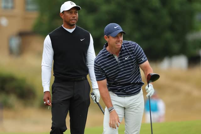 Tiger Woods (left) and Northern Ireland's Rory McIlroy have both called on Greg Norman to step down as LIV golf CEO. (Photo by Kevin C. Cox/Getty Images)