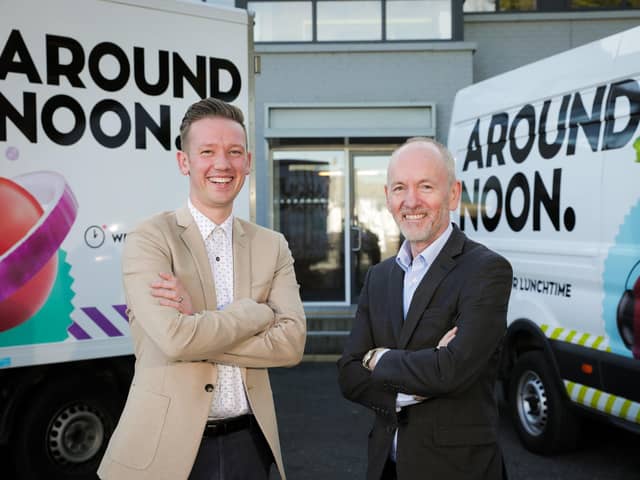 Newry-headquartered Around Noon, one of the leading food-to-go manufacturers in the UK and Ireland, has been listed as one of the fastest growing, privately owned food and beverage companies in the UK in a new report published by global advisory firm Alantra. Pictured are Around Noon CEO, Gareth Chambers and company chairman, Howard Farquhar