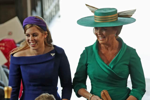 Sarah, Duchess of York and her daughter Princess Beatrice at Princess Eugenie's wedding.